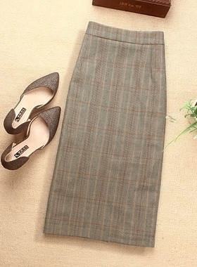 格纹半身裙女2023春夏新款高腰开叉包臀裙时尚显瘦中长款一步裙子