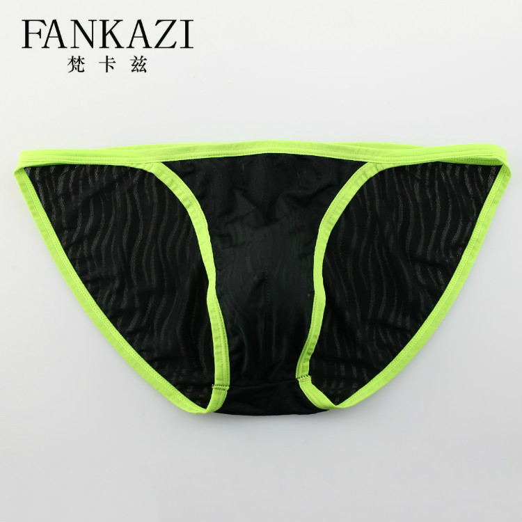 涤纶丝滑低腰高叉男士内裤
