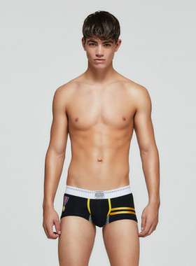 SEOBEAN男士内裤 弹力棉拼色徽标印花明筋U凸单层低腰平角裤90234