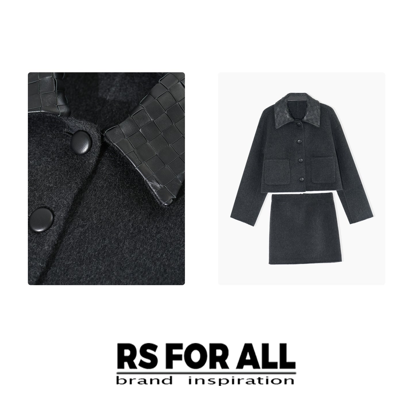 RS FOR ALL  100%绵羊毛复古编织领时尚套装RSCX195