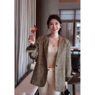 100%亚麻复古格纹老钱风西装 ALL 外套RSON7852 FOR