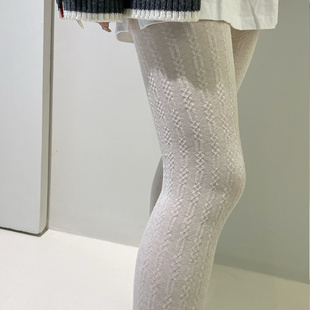 梨鹿美拉德格雷系竖纹麻花链条连裤 袜显瘦保暖百搭棉打底袜女秋冬