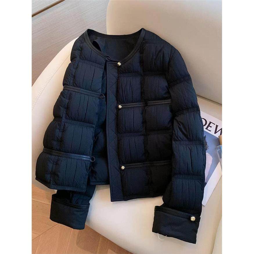 高级感时尚黑色菱格小香风羽绒服女装2025冬季新款气质短款外套