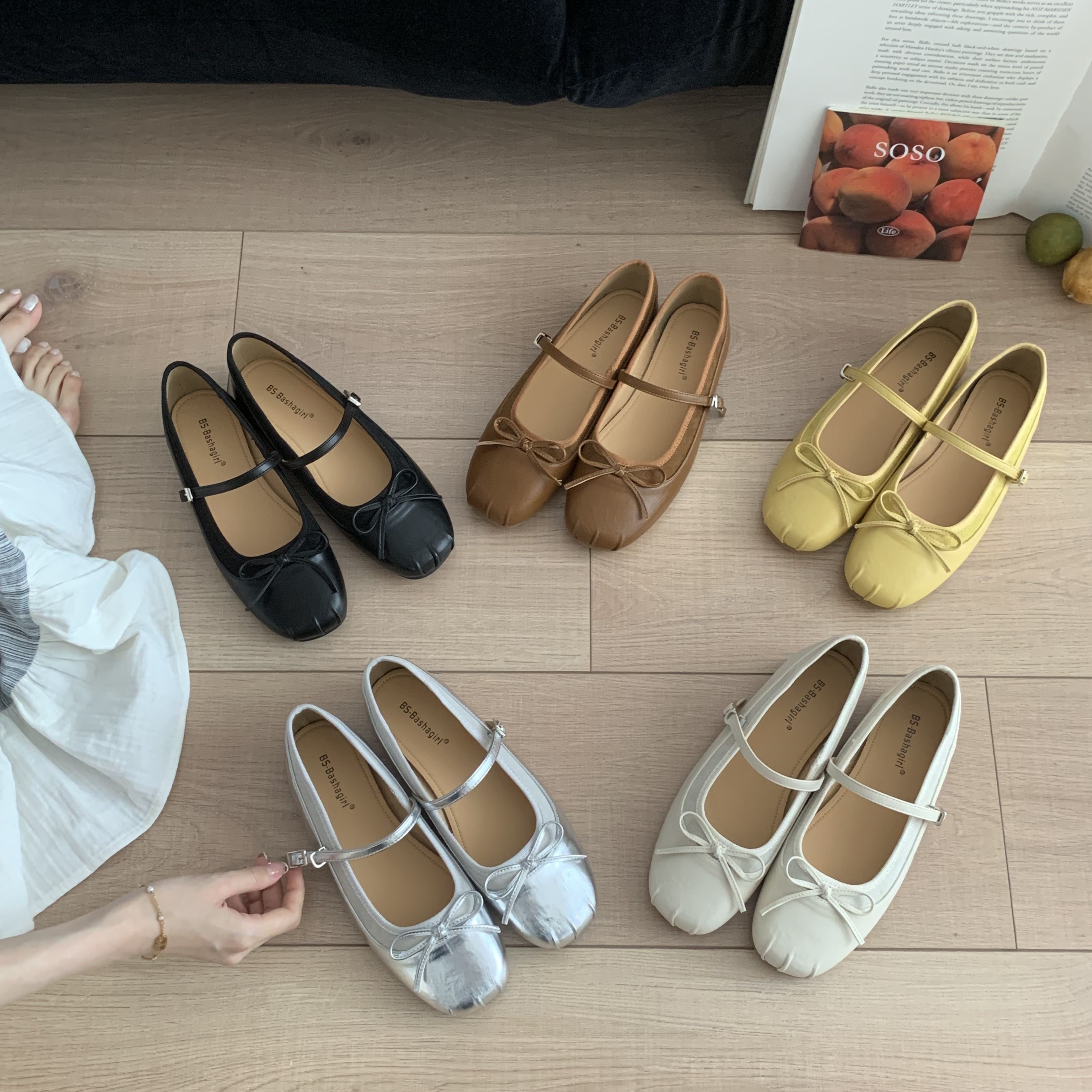 法式甜美蝴蝶结玛丽珍鞋女秋季新款气质软底芭蕾舞鞋一字带单鞋子