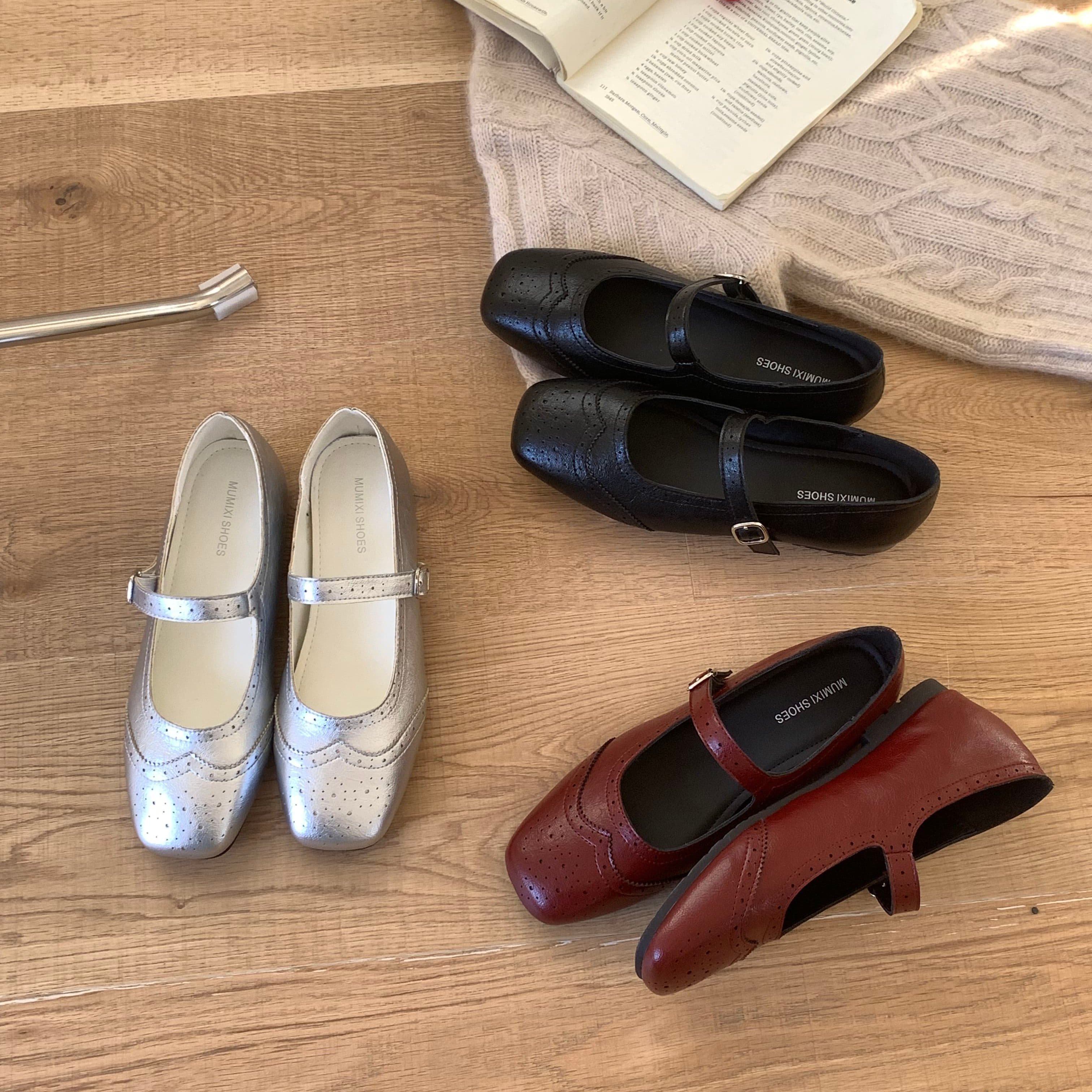 复古风雕花玛丽珍鞋女平底一字扣小皮鞋配裙子单鞋真皮时尚奶奶鞋,女鞋,浅口单鞋,淘宝优惠券,粉丝福利购,淘宝优惠卷