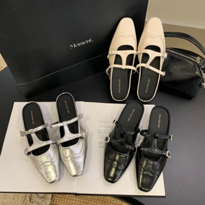 方头包头拖女内增高水钻T字扣