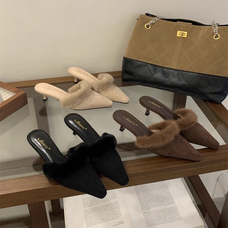 冬外穿包头半拖鞋水貂毛毛穆勒鞋