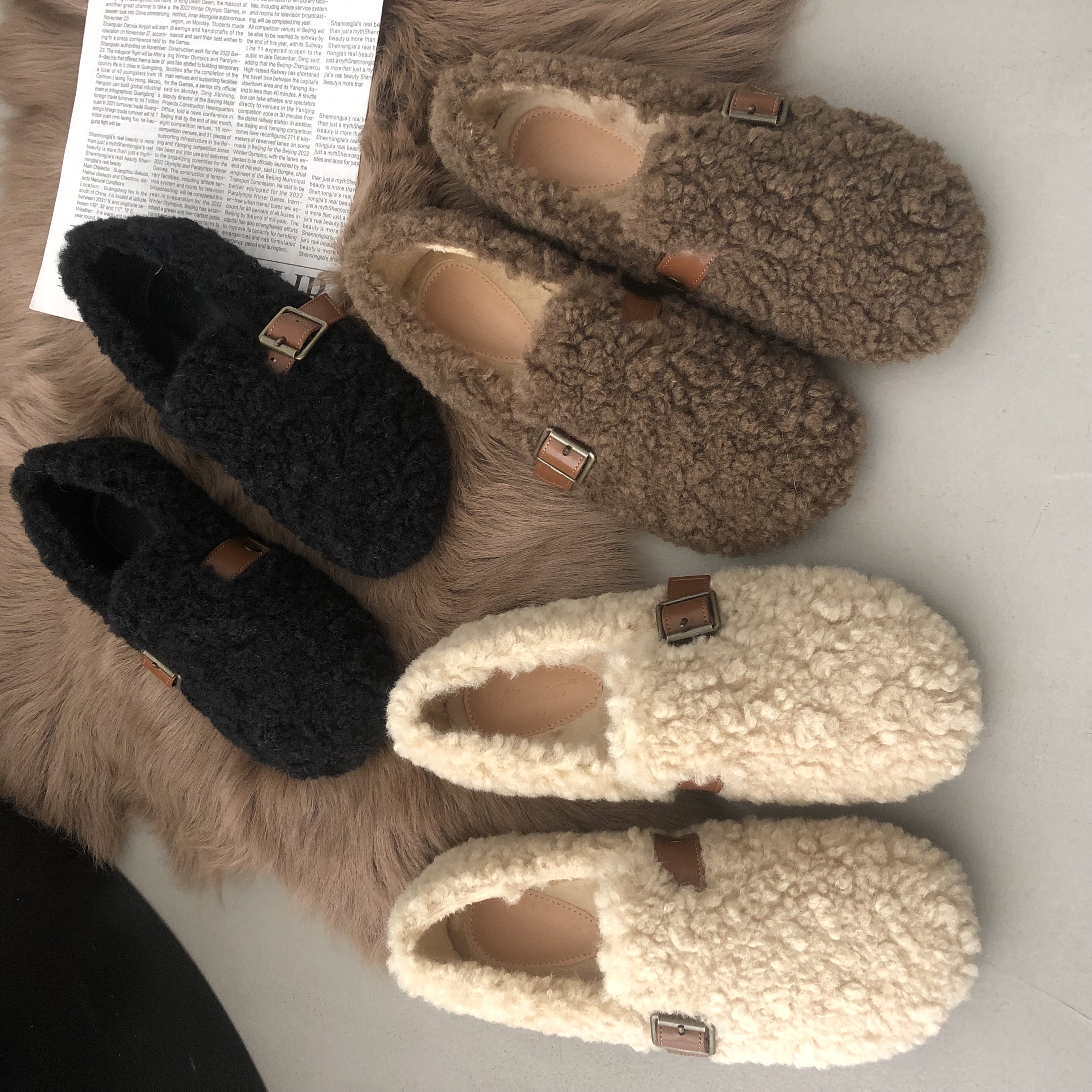 羊羔毛毛鞋女孕妇棉鞋厚底豆豆鞋