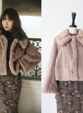 日系Herlipto家 2022冬季小嶋阳菜娘娘同款仿皮毛皮草短外套