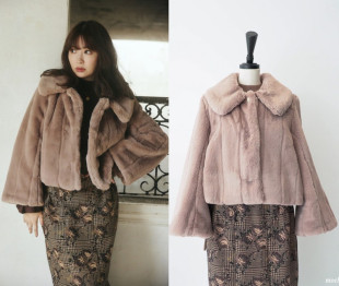 日系Herlipto家 2022冬季小嶋阳菜娘娘同款仿皮毛皮草短外套