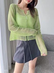 日本日单GRL 夏款镂空网眼前后2way薄款针织衫开衫小外套女