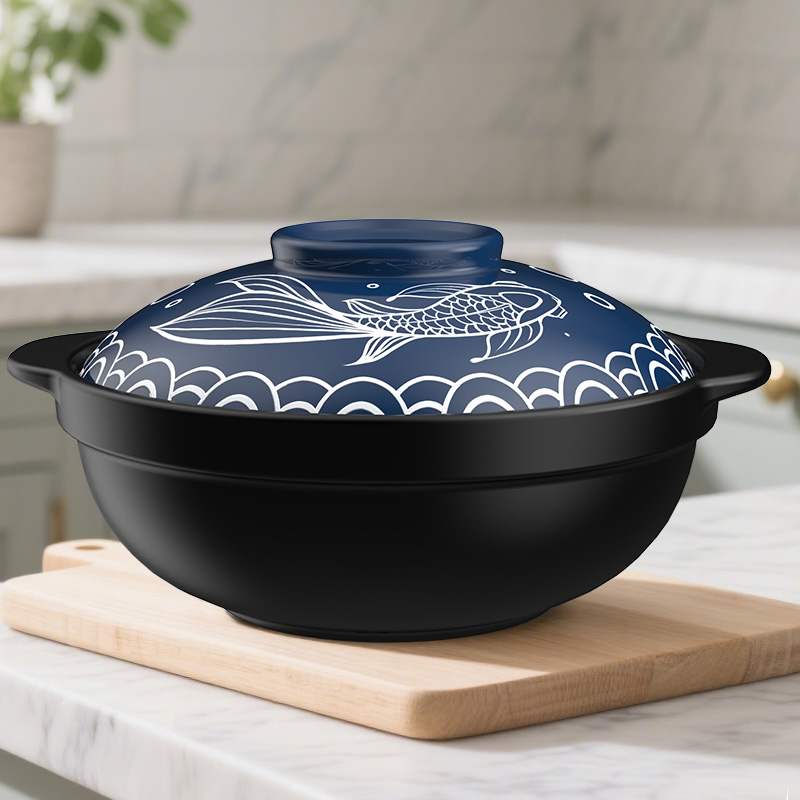 年年有鱼浅锅耐高温干烧不裂家商用燃气砂锅煤气灶陶瓷炖汤沙石锅