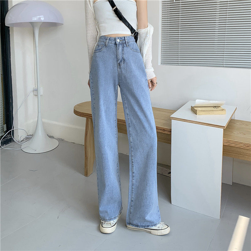 LARGE SIZE FAT SISTER MM HIGH WAIST JEANS WOMENS SPRING AND AUTUMN THIN LOOSE STRAIGHT LEG STUDENT MOPPING WIDE-LEG PANTS TREND