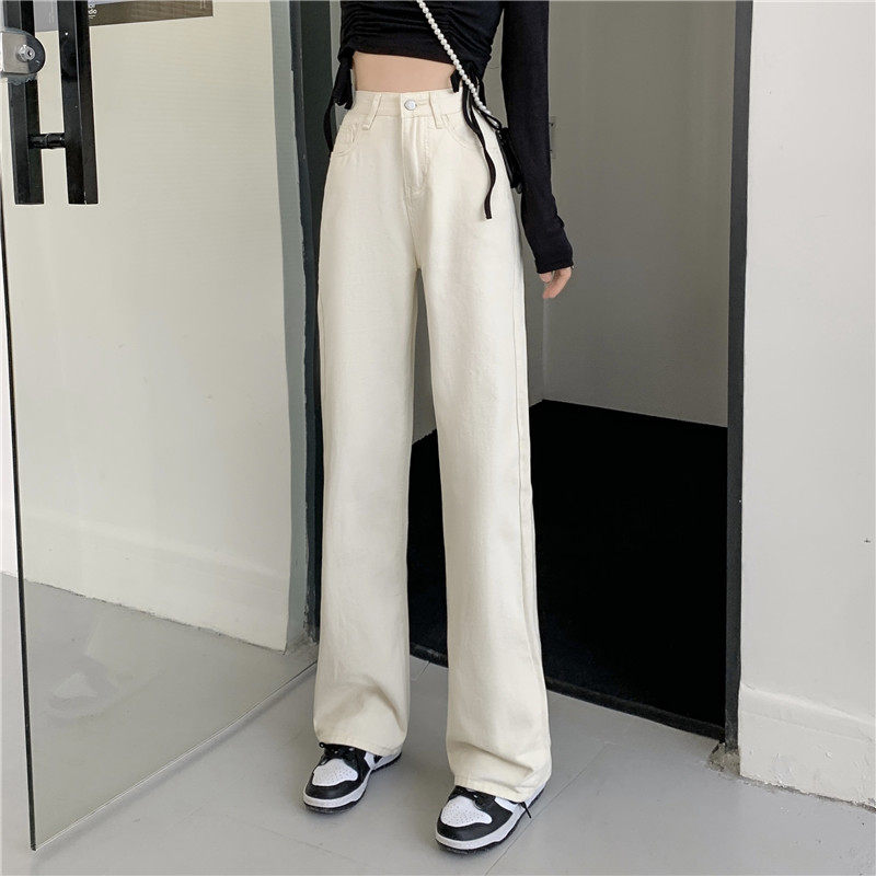 LARGE SIZE FAT SISTER MM HIGH WAIST JEANS WOMENS SPRING AND AUTUMN THIN LOOSE STRAIGHT LEG STUDENT MOPPING WIDE-LEG PANTS TREND
