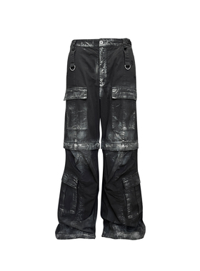 GOJOYJINNI 手绘擦脏做旧破坏可拆卸多口袋廓形Cargo休闲工装裤