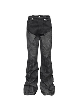 GOJOYJINNI 暗黑朋克小众水洗手绘涂层拼接微喇叭牛仔裤