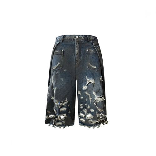 GOJOYJINNI解构糜烂水洗做旧打褶脏染破坏牛仔七分裤