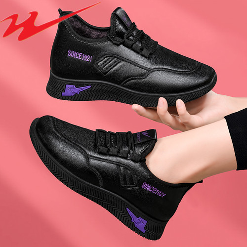 秋冬季加绒防滑耐磨皮面休闲鞋