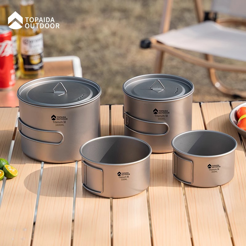 户外纯钛碗带手柄露营野餐碗旅行徒步折叠饭盒轻便携钛合金雪拉碗