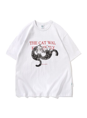 MTPE 硬骨头 23SS夏季270克重磅趣味猫印花宽松短袖圆领T恤情侣