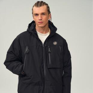 UMAMIISM 有茂密声 纯色连帽户外运动多口袋白鸭绒羽绒服夹克外套