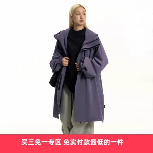 复古工装连帽中长款大衣