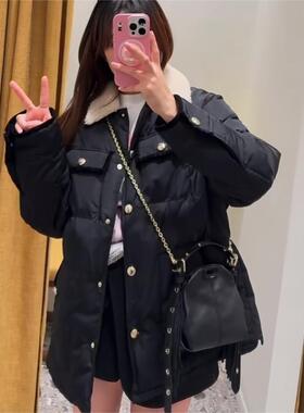 CI代购M家25秋冬撞色毛翻领多口袋单排扣夹克外套MFPOU01413