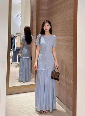 CI代购S家26春夏珍珠立体蕾丝提花纹理针织连衣裙长SFPRO04648