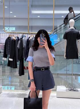 CI代购S家25秋冬撞色简约修身拼接衬衫袖针织衫SFPPU02319