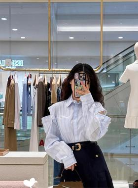 CI代购S家25秋冬竖条纹娃娃领宽松长袖衬衫棉SFPCM01544