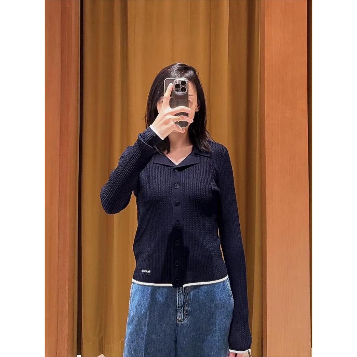 CI代购S家25秋冬法式西装领提花修身单排扣针织开衫SFPCA01271