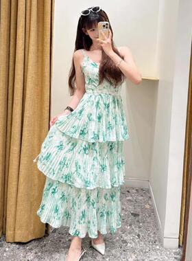 CICI代购m家连衣裙25春夏碎花印花吊带百褶蛋糕长裙MFPRO04090