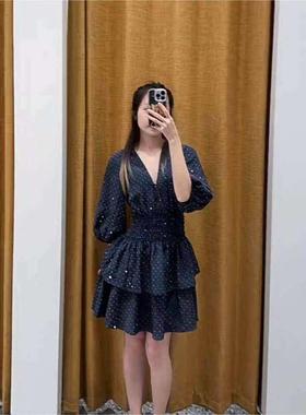 CI代购M家26春夏钻饰V领松紧腰灯笼袖蛋糕连衣裙短裙MFPRO04636