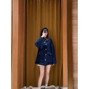 CI代购S家25秋冬撞色灯芯绒方领宽松夹克牛仔短外套SFPOU00710