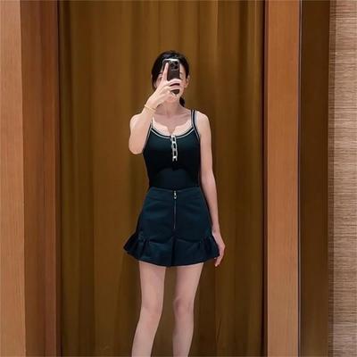 CI代购25秋冬S家荷叶边前拉链设计休闲高腰微喇短裤棉SFPSH00536