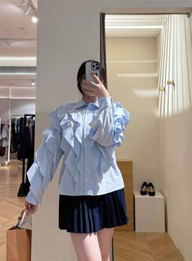 CI代购S家26春夏时尚翻领立体荷叶边长袖衬衫棉SFPCM01569