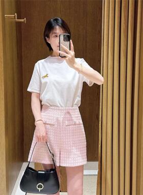 CI代购S家26春夏撞色缝线棉质动物刺绣白色针织T恤衫SFPTS01777