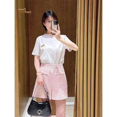 CI代购S家26春夏撞色缝线棉质动物刺绣白色针织T恤衫SFPTS01777