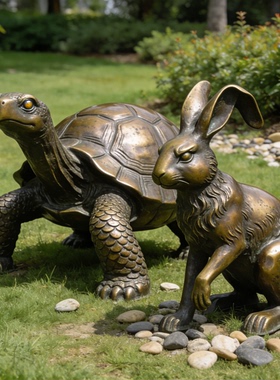 龟兔赛跑仿铜动物景观摆件定制
