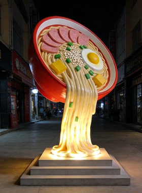 一碗面彩绘卡通玻璃钢雕塑面馆门口创意装饰大型艺术摆件定制源头