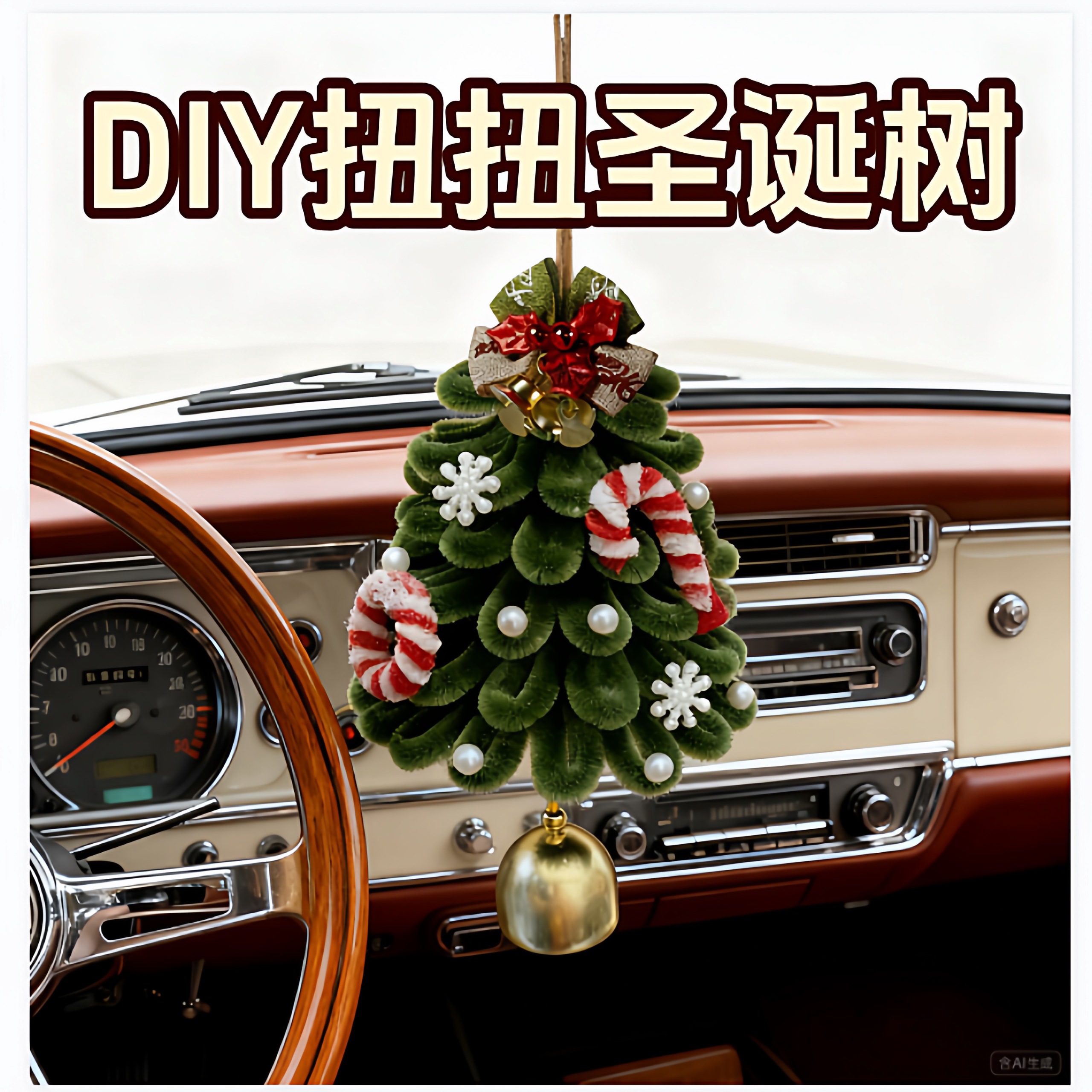 DIY圣诞节迷你花环挂件圣诞礼物送男友扭扭棒车挂手工制作钥匙扣