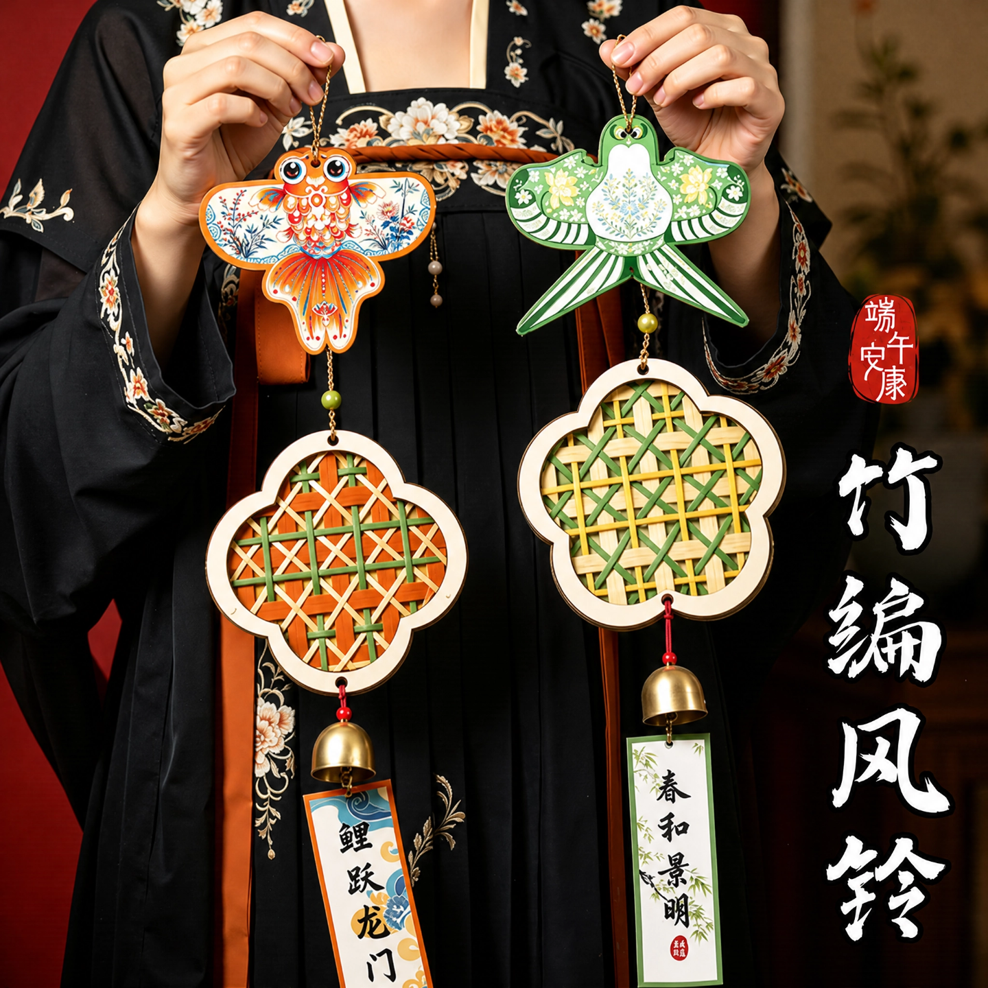 端午节非遗竹编风铃diy材料包挂件手工制作铃铛挂饰亲子团建活动