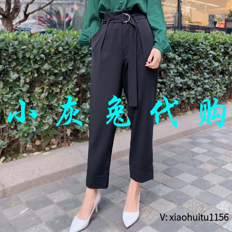 系带烟管九分裤