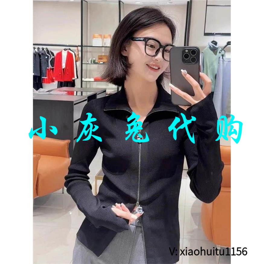 小灰兔正品代购2026秋季新款修身冰丝针织衫双头拉链开衫148019