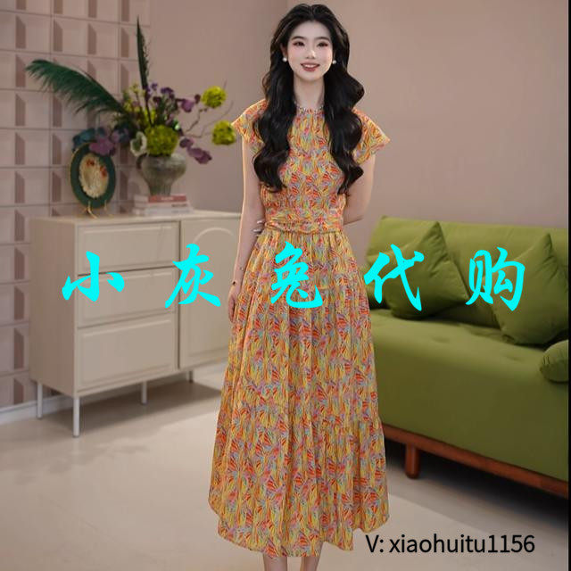 小灰兔专柜正品代购2025新款夏装圆领插肩袖气质显瘦连衣5500533