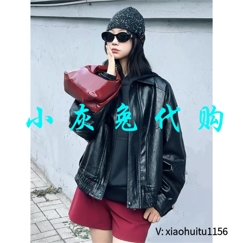 小灰兔正品代购2026秋季新款翻领宽松复古简约皮衣夹克外套540015