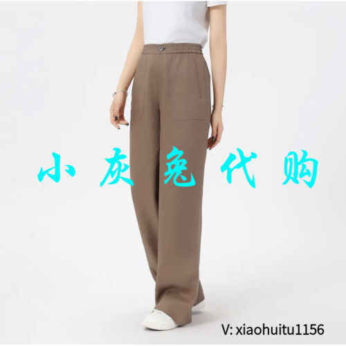 小灰兔专柜正品代购2026款纯色百搭腰头两侧松紧麻料直筒裤510052