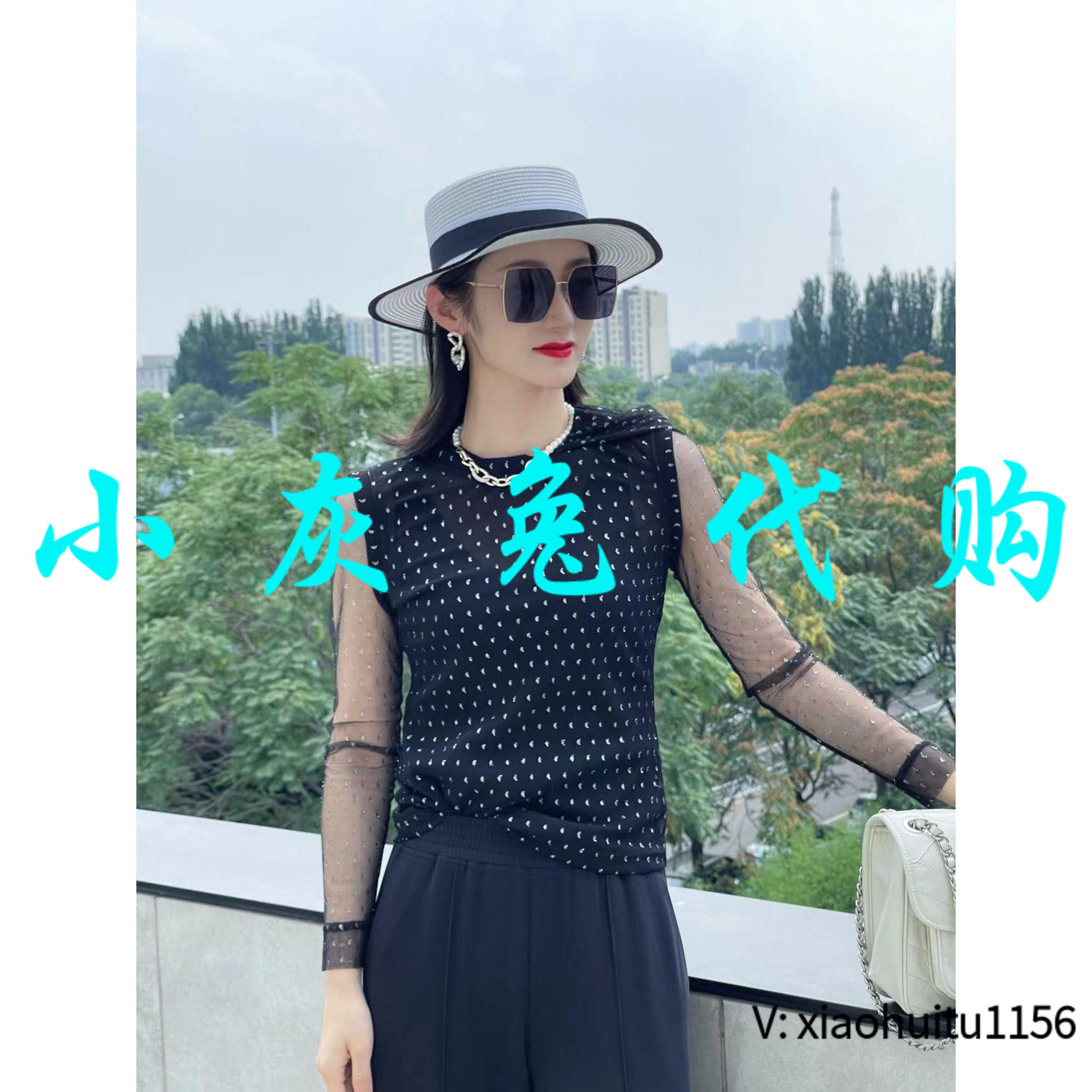 小灰兔专柜正品代购2026秋装波点连帽网纱T恤5300863-1S04411-001