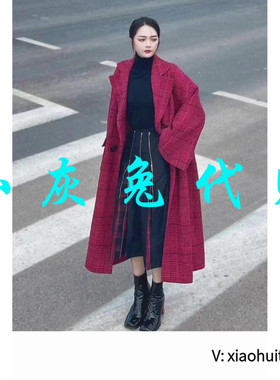 小灰兔专柜正品代购2025秋冬格子羊毛呢外套5400628-4K13745-001