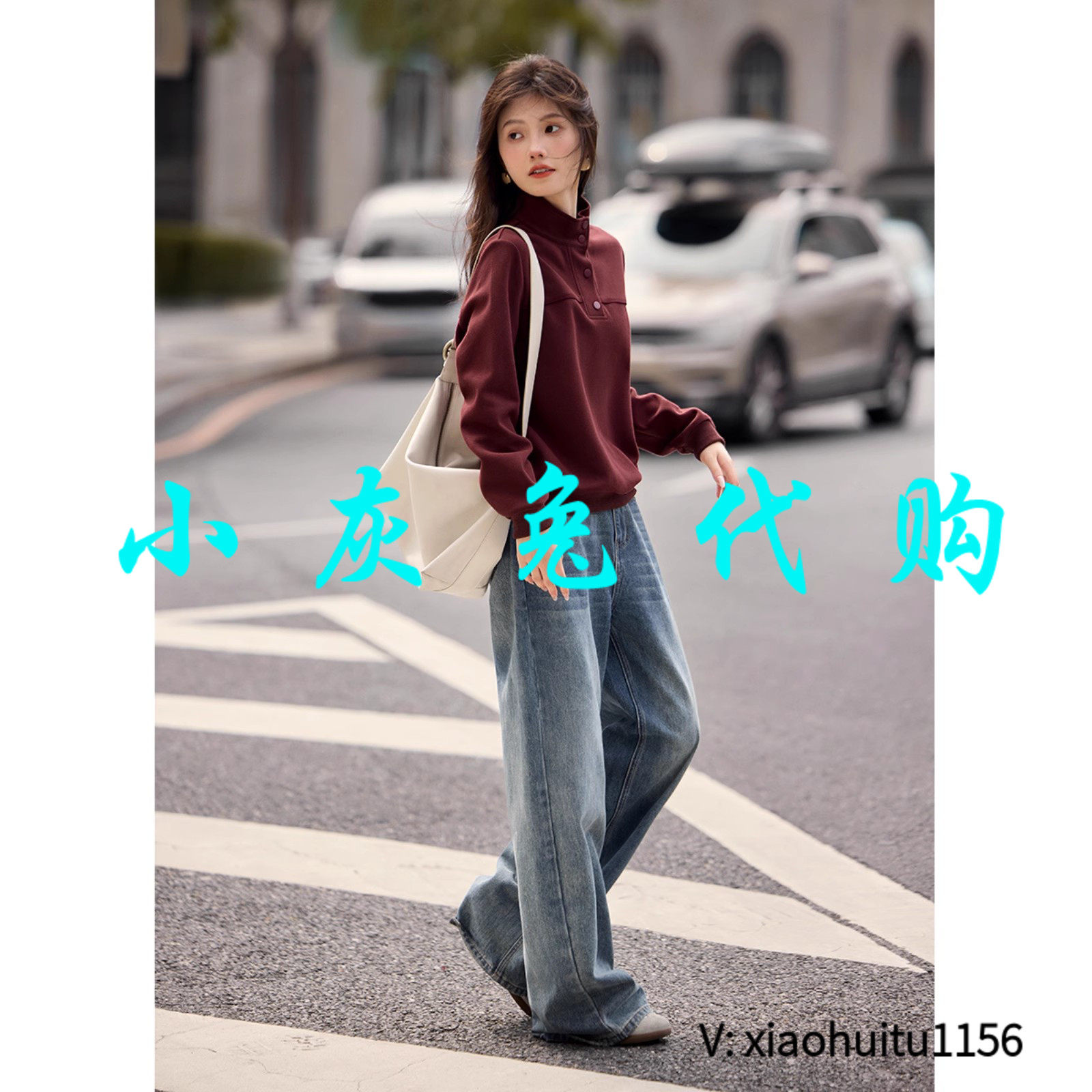 小灰兔专柜正品代购2026秋冬安可拉红设计感半高领卫衣女